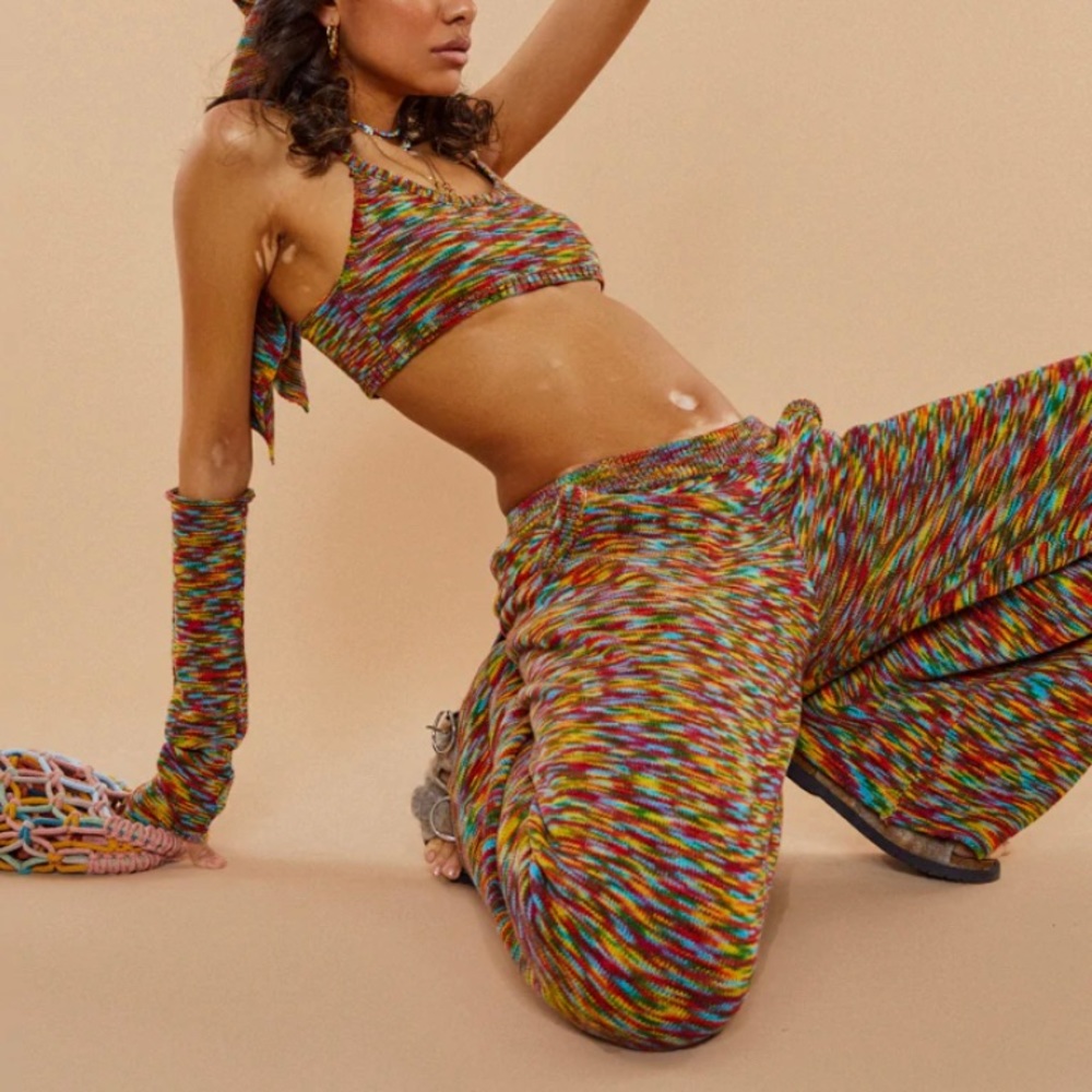 Jaded London Spacedye Knit Low Rise Wide Leg Joggers